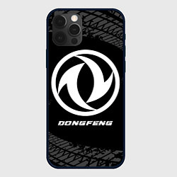 Чехол для iPhone 12 Pro Max Dongfeng speed на темном фоне со следами шин, цвет: 3D-черный