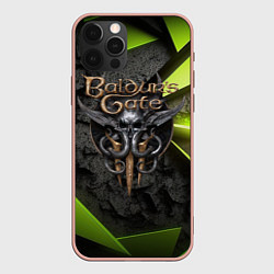 Чехол для iPhone 12 Pro Max Baldurs Gate 3 logo green abstract, цвет: 3D-светло-розовый