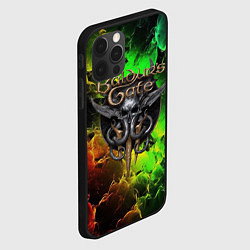 Чехол для iPhone 12 Pro Max Baldurs Gate 3 logo dark red green fire, цвет: 3D-черный — фото 2