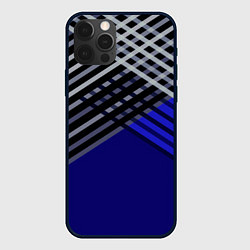 Чехол для iPhone 12 Pro Max Белые и серые полосы на синем фоне, цвет: 3D-черный