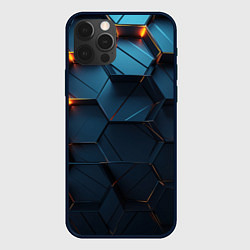 Чехол для iPhone 12 Pro Max Синие объемные плиты с оранжевыми вставками, цвет: 3D-черный