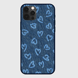 Чехол для iPhone 12 Pro Max Hearts on denim, цвет: 3D-черный