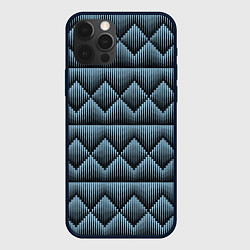 Чехол для iPhone 12 Pro Max Черные синие объемные ромбы, цвет: 3D-черный