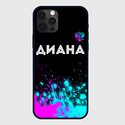 Чехол для iPhone 12 Pro Max Диана и неоновый герб России: символ сверху, цвет: 3D-черный