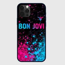 Чехол для iPhone 12 Pro Max Bon Jovi - neon gradient: символ сверху, цвет: 3D-черный