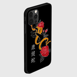 Чехол для iPhone 12 Pro Max Змея в цветах и иероглифы, цвет: 3D-черный — фото 2