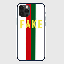 Чехол для iPhone 12 Pro Max Зелёная и красная полосы с надписью Fake, цвет: 3D-черный