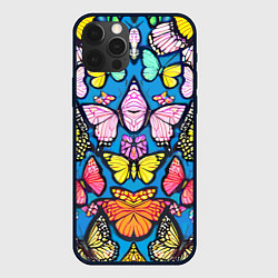Чехол для iPhone 12 Pro Max Зеркальный паттерн из бабочек - мода, цвет: 3D-черный