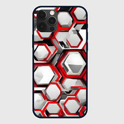 Чехол для iPhone 12 Pro Max Кибер Hexagon Красный, цвет: 3D-черный