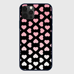 Чехол для iPhone 12 Pro Max Розовые сердечки на чёрном, цвет: 3D-черный