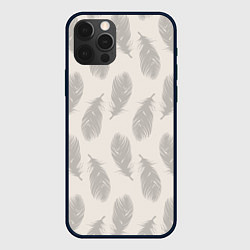 Чехол для iPhone 12 Pro Max Бежевый паттерн с перьями, цвет: 3D-черный