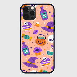 Чехол для iPhone 12 Pro Max Halloween skulls pattern, цвет: 3D-черный