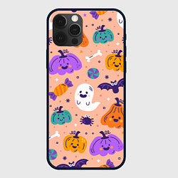 Чехол для iPhone 12 Pro Max Halloween - pumpkins and ghosts, цвет: 3D-черный