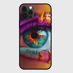 Чехол для iPhone 12 Pro Max Разноцветная краска и глаз, цвет: 3D-черный