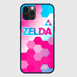 Чехол для iPhone 12 Pro Max Zelda neon gradient style: символ сверху, цвет: 3D-черный