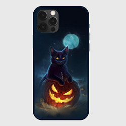 Чехол для iPhone 12 Pro Max Кот с тыквой - хэллоуин, цвет: 3D-черный