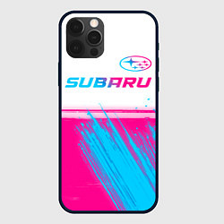 Чехол для iPhone 12 Pro Max Subaru neon gradient style: символ сверху, цвет: 3D-черный