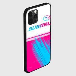 Чехол для iPhone 12 Pro Max Subaru neon gradient style: символ сверху, цвет: 3D-черный — фото 2