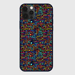 Чехол для iPhone 12 Pro Max Абстрактные разноцветные линии на черном фоне, цвет: 3D-черный