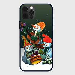 Чехол для iPhone 12 Pro Max Новогодний квартет со снеговиками, цвет: 3D-черный