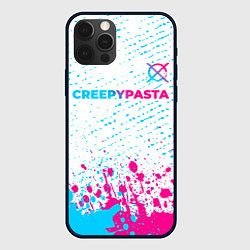 Чехол для iPhone 12 Pro Max CreepyPasta neon gradient style: символ сверху, цвет: 3D-черный