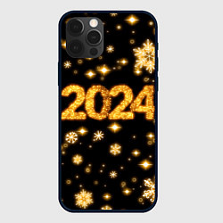 Чехол для iPhone 12 Pro Max Новый 2024 год - золотые снежинки, цвет: 3D-черный