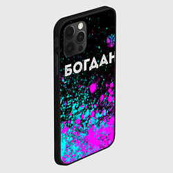 Чехол для iPhone 12 Pro Max Богдан и неоновый герб России: символ сверху, цвет: 3D-черный — фото 2