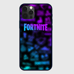 Чехол для iPhone 12 Pro Max Неоновые логотипы Fortnite, цвет: 3D-черный