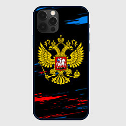 Чехол для iPhone 12 Pro Max Герб РФ краски, цвет: 3D-черный