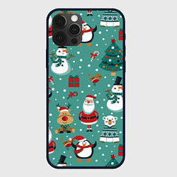 Чехол для iPhone 12 Pro Max Паттерн пингвины северными медведями и оленями, цвет: 3D-черный