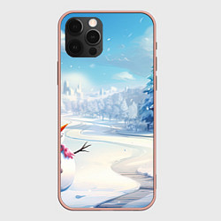 Чехол iPhone 12 Pro Max Новогодний пейзаж снеговик