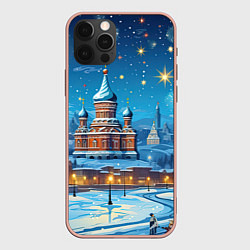 Чехол для iPhone 12 Pro Max Новогодняя Москва, цвет: 3D-светло-розовый