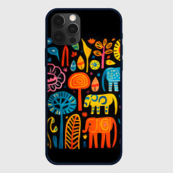 Чехол для iPhone 12 Pro Max Африканский узор со слонами - нейросеть, цвет: 3D-черный