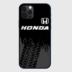 Чехол для iPhone 12 Pro Max Honda speed на темном фоне со следами шин посереди, цвет: 3D-черный