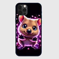 Чехол для iPhone 12 Pro Max Квокка улыбака с розовыми сердечками, цвет: 3D-черный