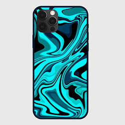 Чехол для iPhone 12 Pro Max Абстракция плазма бирюзовый, цвет: 3D-черный