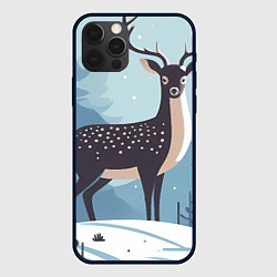 Чехол для iPhone 12 Pro Max Зимняя сказка олень в лесу, цвет: 3D-черный