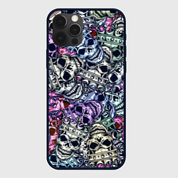 Чехол для iPhone 12 Pro Max Черепа с короной паттерн, цвет: 3D-черный