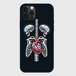 Чехол для iPhone 12 Pro Max Два сросшихся скелета и сердце, цвет: 3D-черный