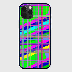 Чехол для iPhone 12 Pro Max Неоновые перпендикулярные полосы, цвет: 3D-черный