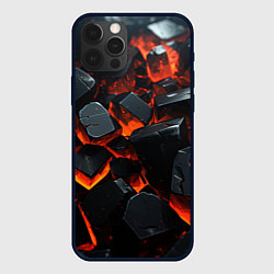 Чехол iPhone 12 Pro Max Черные камни с красным свечением