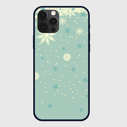 Чехол для iPhone 12 Pro Max Снежинки и звезды на матно зеленем, цвет: 3D-черный