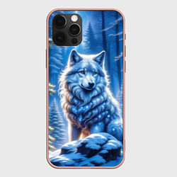 Чехол для iPhone 12 Pro Max Волк в зимнем ночном лесу, цвет: 3D-светло-розовый