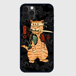 Чехол для iPhone 12 Pro Max Кот самурай якудза с карпами, цвет: 3D-черный