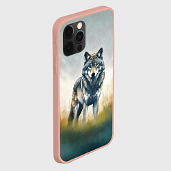 Чехол для iPhone 12 Pro Max Минималистичный пейзаж с волком акварель, цвет: 3D-светло-розовый — фото 2