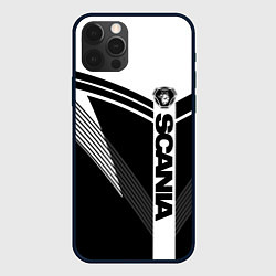 Чехол для iPhone 12 Pro Max Scania логотип на абстрактном фоне, цвет: 3D-черный