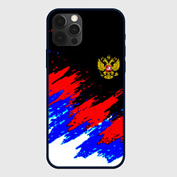 Чехол для iPhone 12 Pro Max Россия триколор герб краски, цвет: 3D-черный