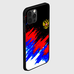 Чехол для iPhone 12 Pro Max Россия триколор герб краски, цвет: 3D-черный — фото 2