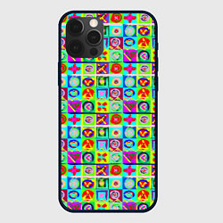Чехол для iPhone 12 Pro Max Сердца и квадраты абстракция, цвет: 3D-черный