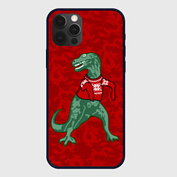 Чехол для iPhone 12 Pro Max Динозавр в свитере - новогодние драконы, цвет: 3D-черный